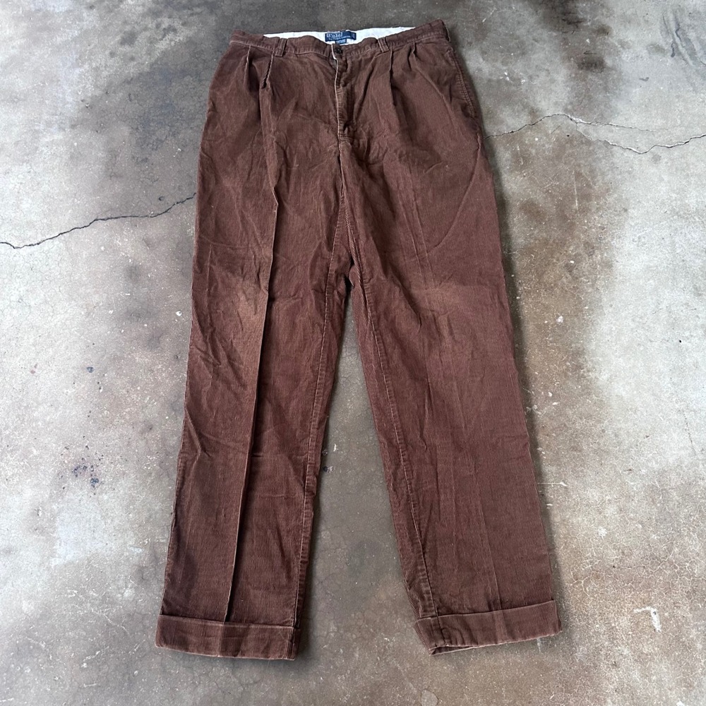 Polo Ralph Lauren Hammond Pant Mens 35x34 Brown Excellent Corduroy Pleated